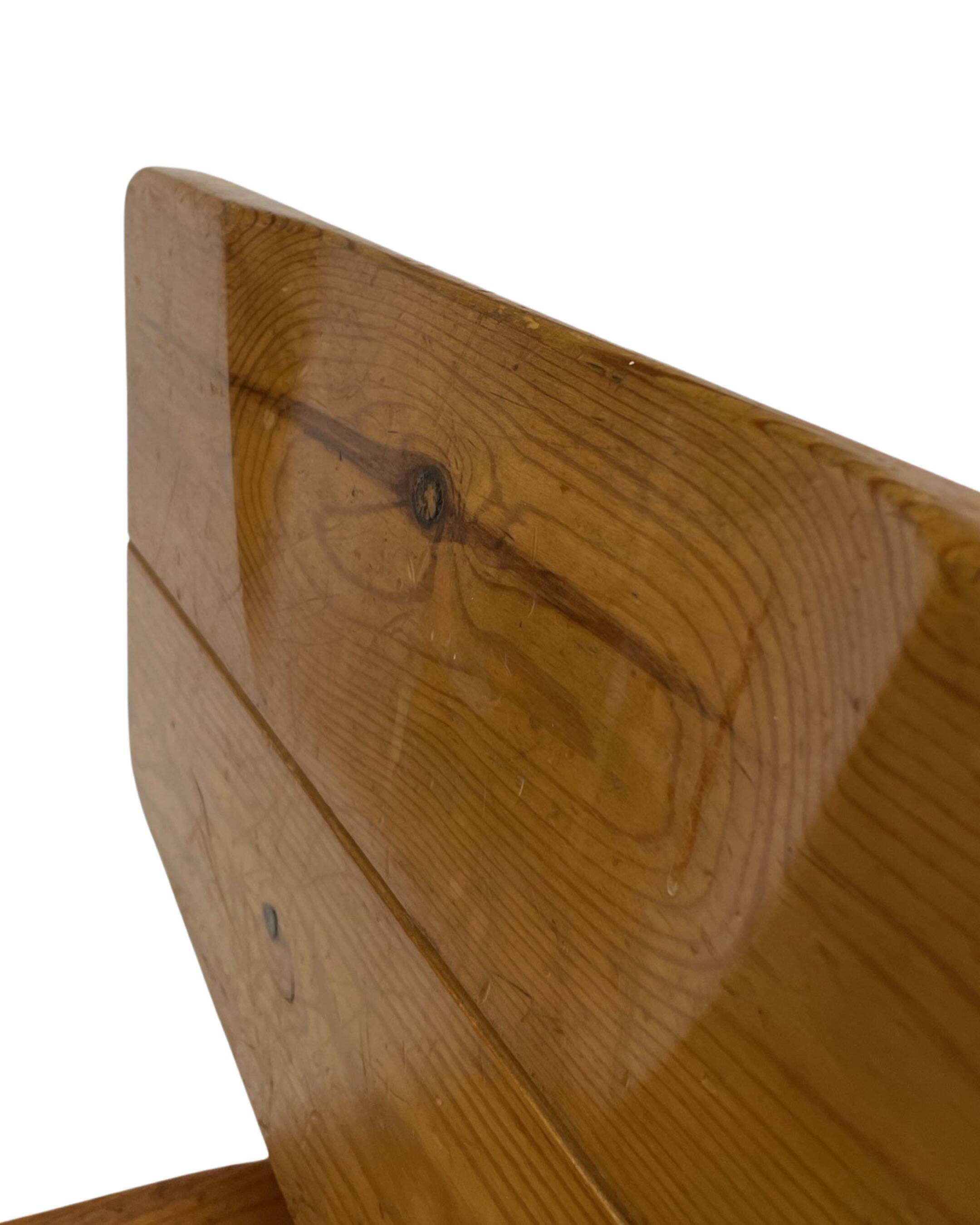 Vintage Brutalist Pine Chair 1970s Minimalist Wood Design