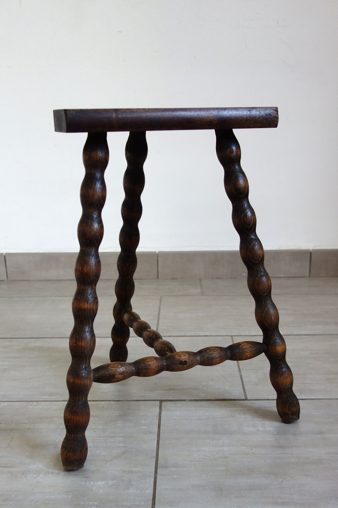 Wooden tripod stool half moon turned 60s
