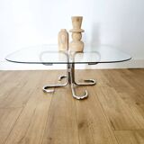 Table basse en verre transparent et piètement alu