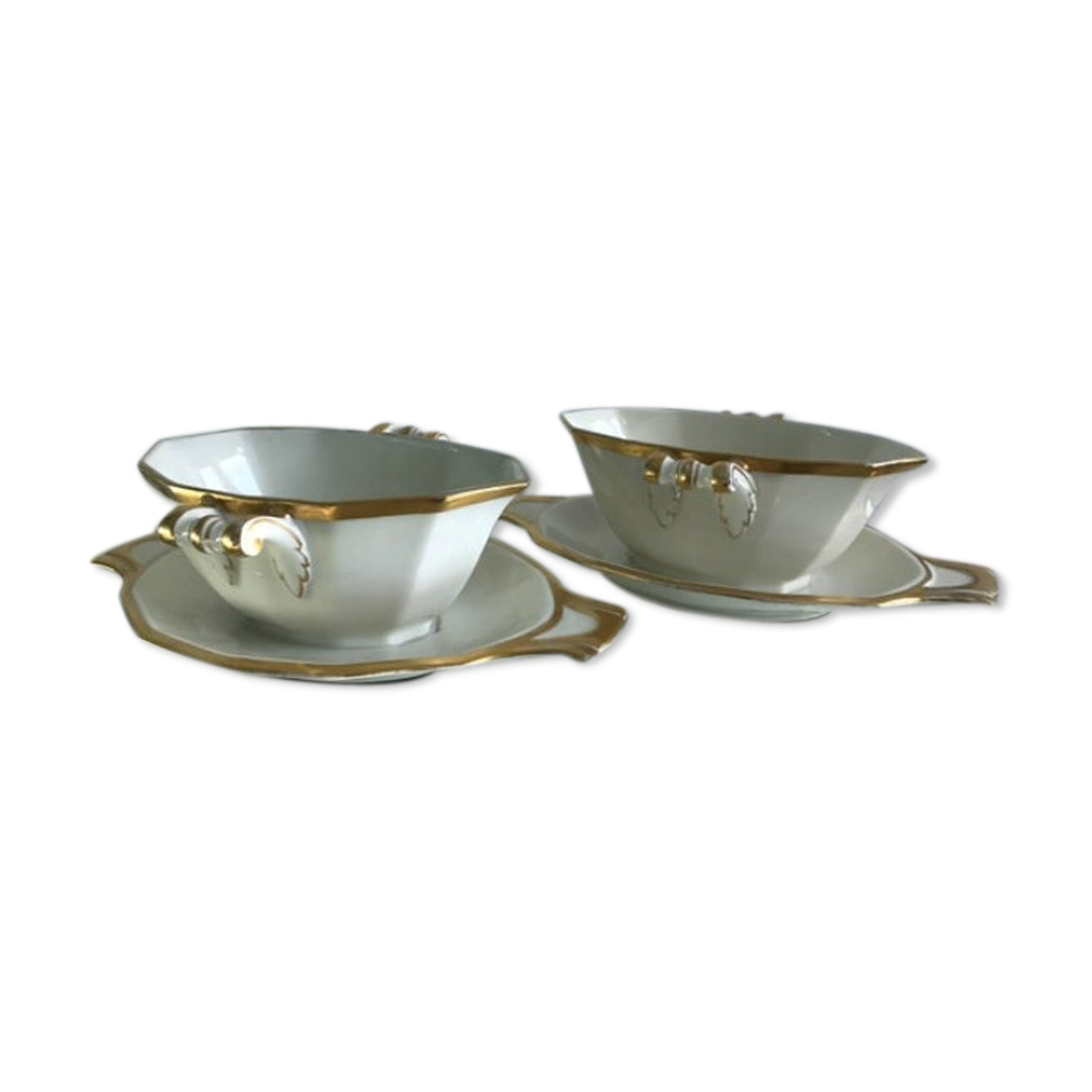 "Schlaggenwald" Czechoslovakia Art Deco gold trim on white set of 2 saucers