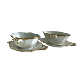 "Schlaggenwald" Czechoslovakia Art Deco gold trim on white set of 2 saucers