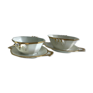 "Schlaggenwald" Czechoslovakia Art Deco gold trim on white set of 2 saucers