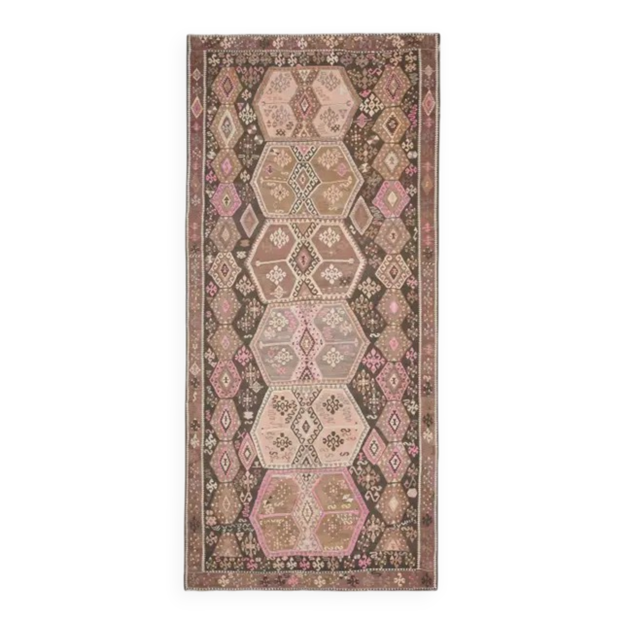 Vintage Turkish Oushak Handmade Wool Cotton Brown Runner Rug 188x416