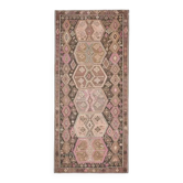 Tapis couloir vintage turc Oushak fait à la main en laine et coton marron 188x416