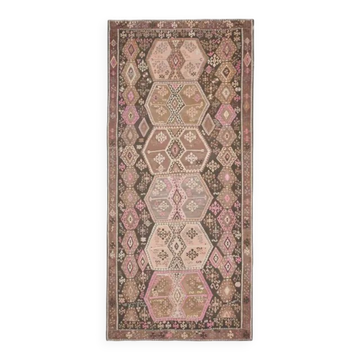 Vintage Turkish Oushak Handmade Wool Cotton Brown Runner Rug 188x416