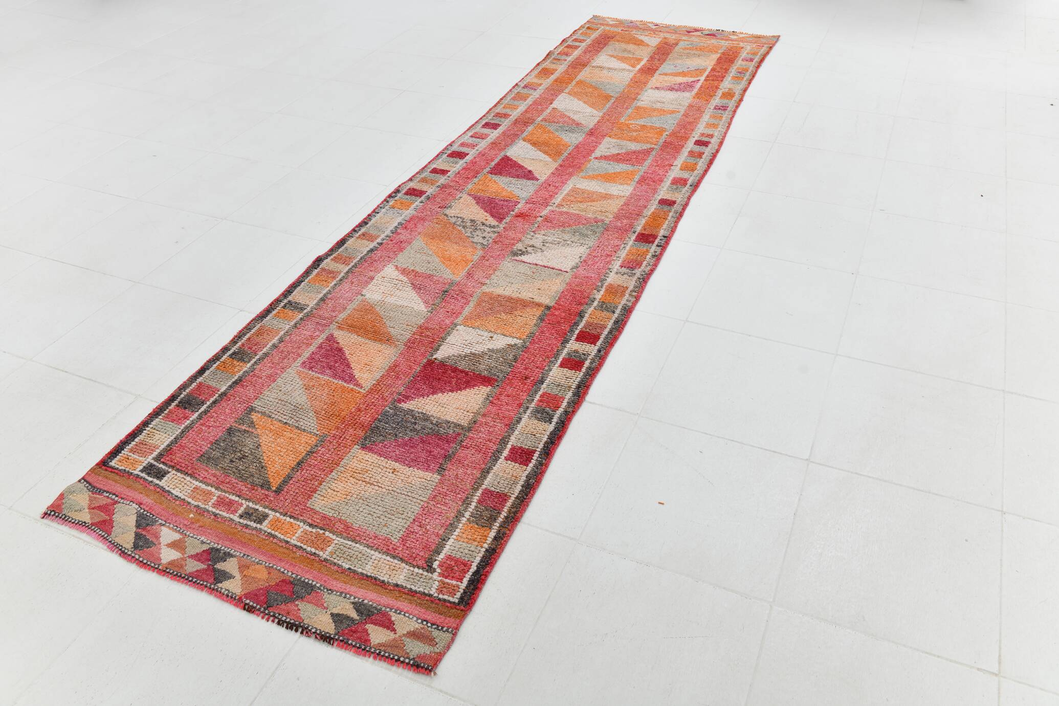 Pink & Red Hallway Vintage Runner Rug, 100x356Cm