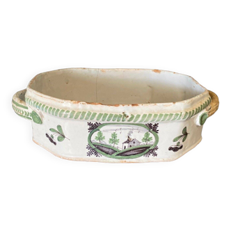 18th century planter in Nevers earthenware with floral decoration