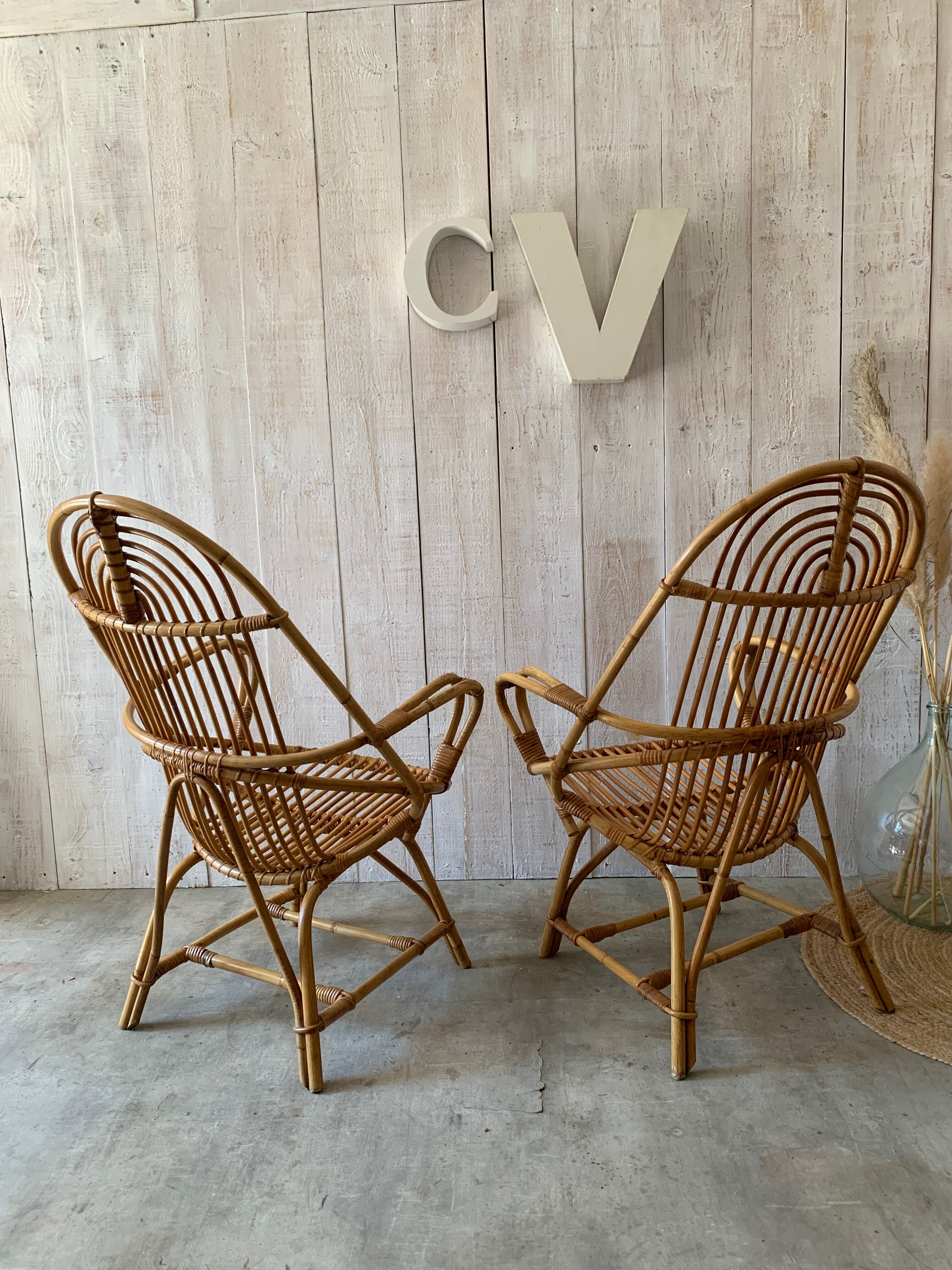 Pair of rattan armchairs