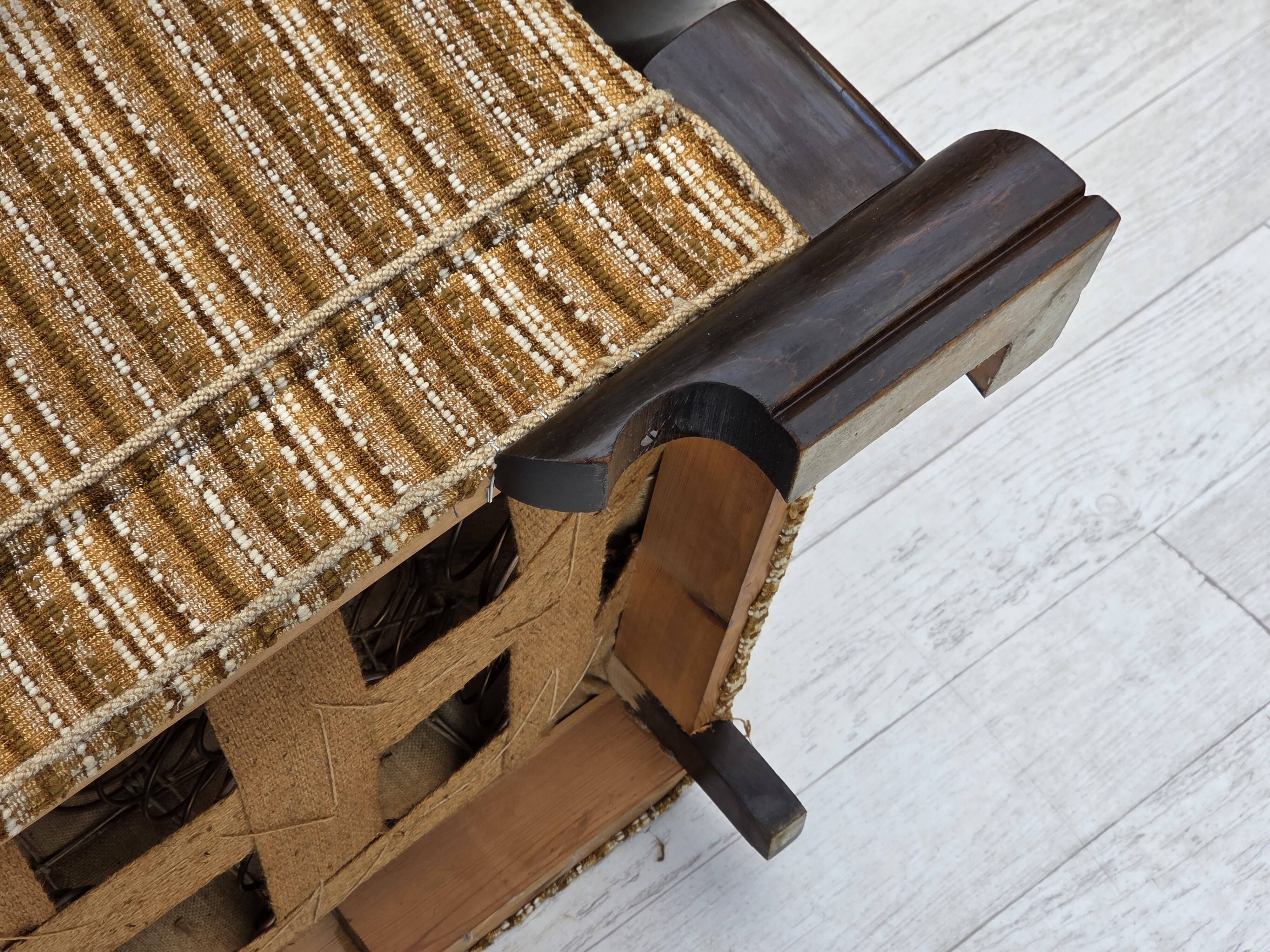 1960s, Danish 3-seater sofa, original, brown furniture wool, beech wood.