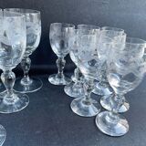 14 Meisenthal blown and engraved digestive glasses