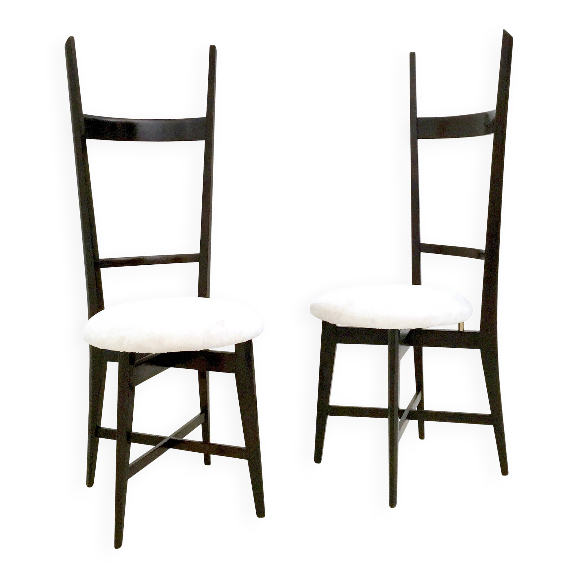 Pair of Black and White Chiavarine Chairs in the Style of Ico Parisi, Italy