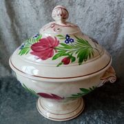 Soupiere with floral decoration painted by hand sarreguemines signed