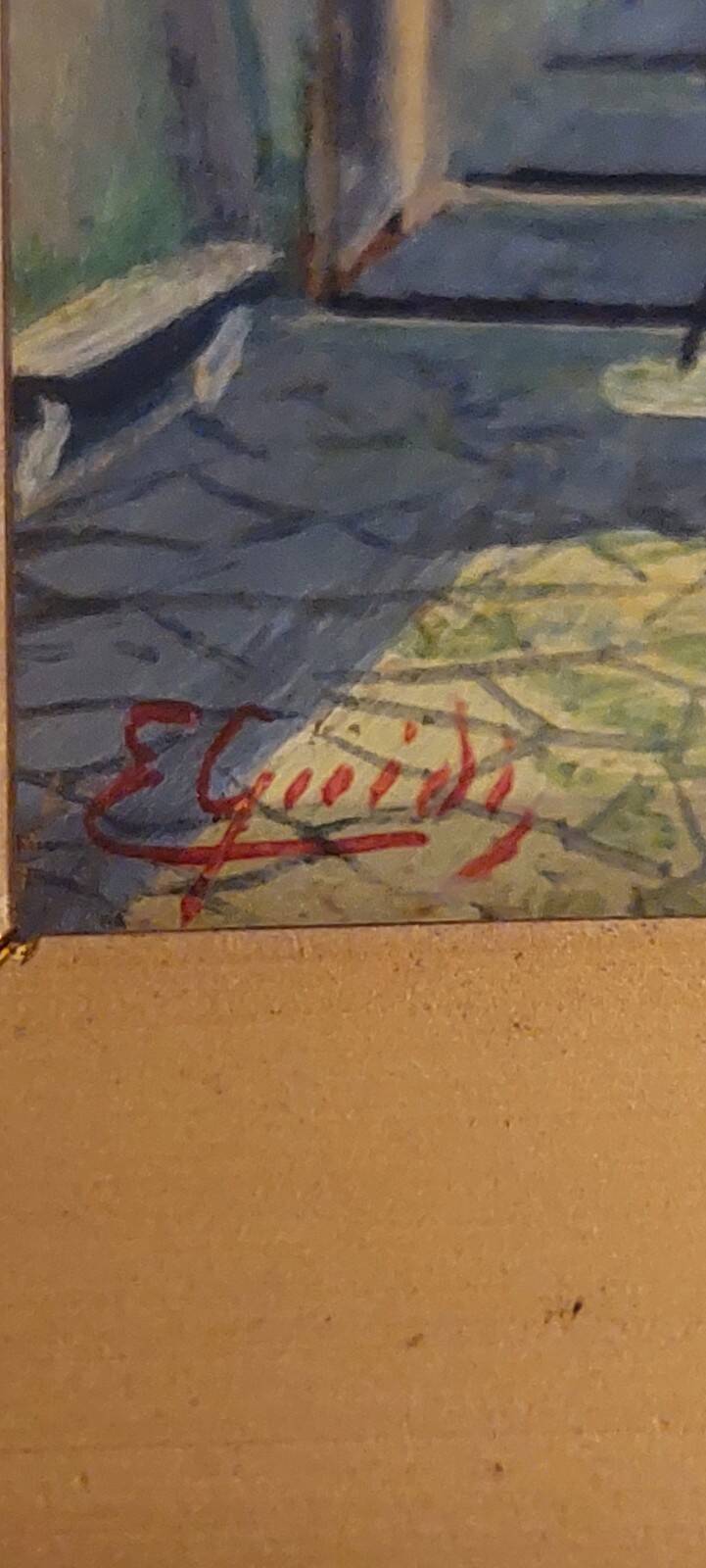 Small old painting oil on panel signed E. Guidi, frame