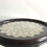 Antique framed lace tray in mahogany frame