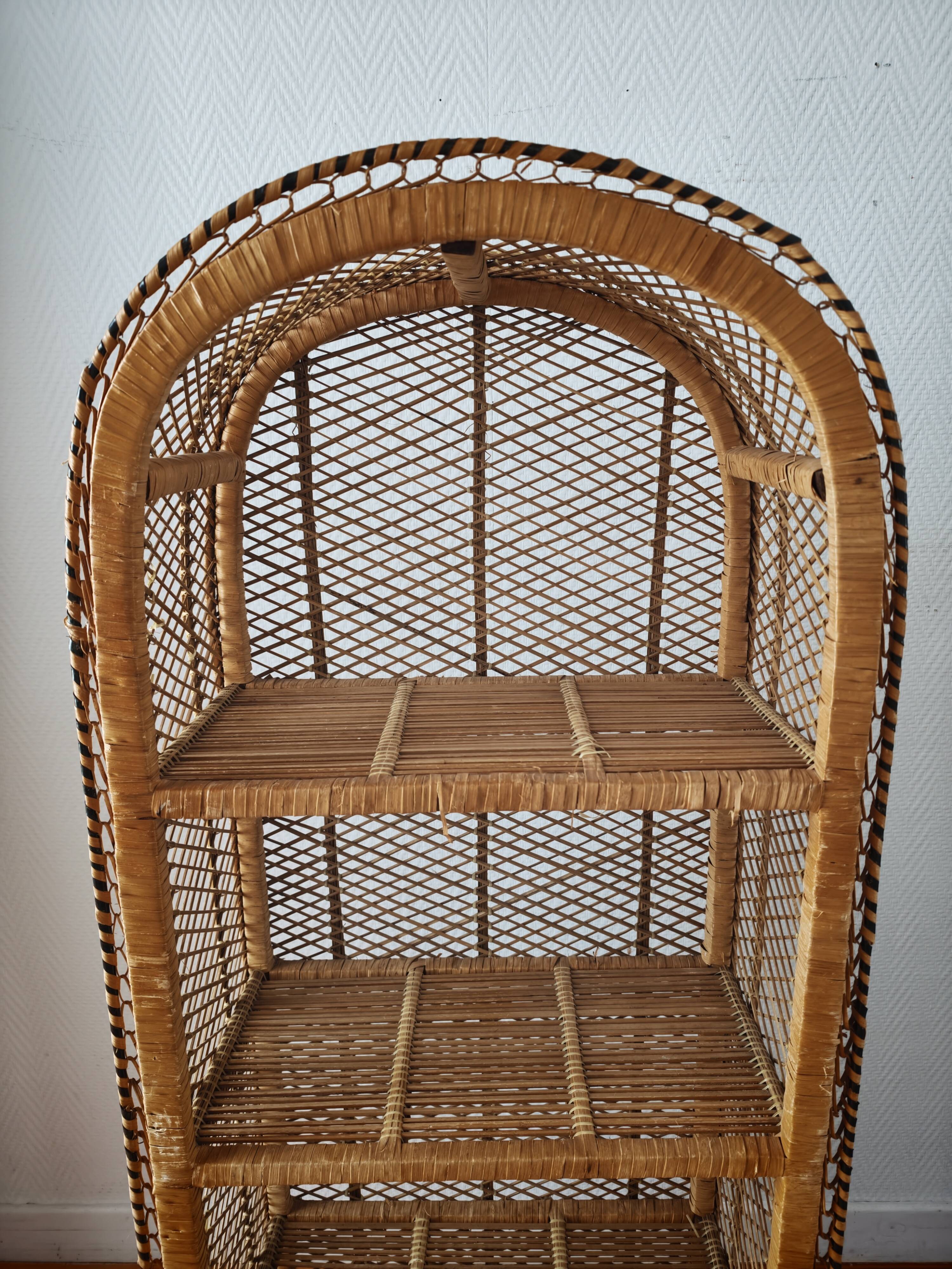 Rattan shelf on legs circa 1960