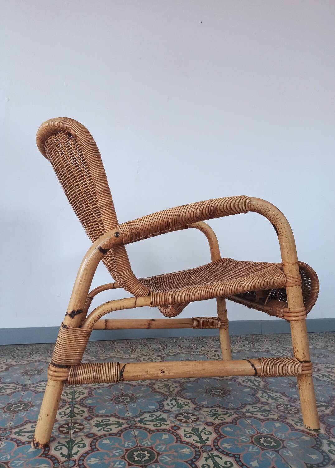 Fauteuil en rotin et bambou, 70's