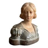 Buste de femme Art nouveau en plâtre polychrome, vers 1900