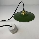 Ancienne suspension emaillee verte  24 cm industriel