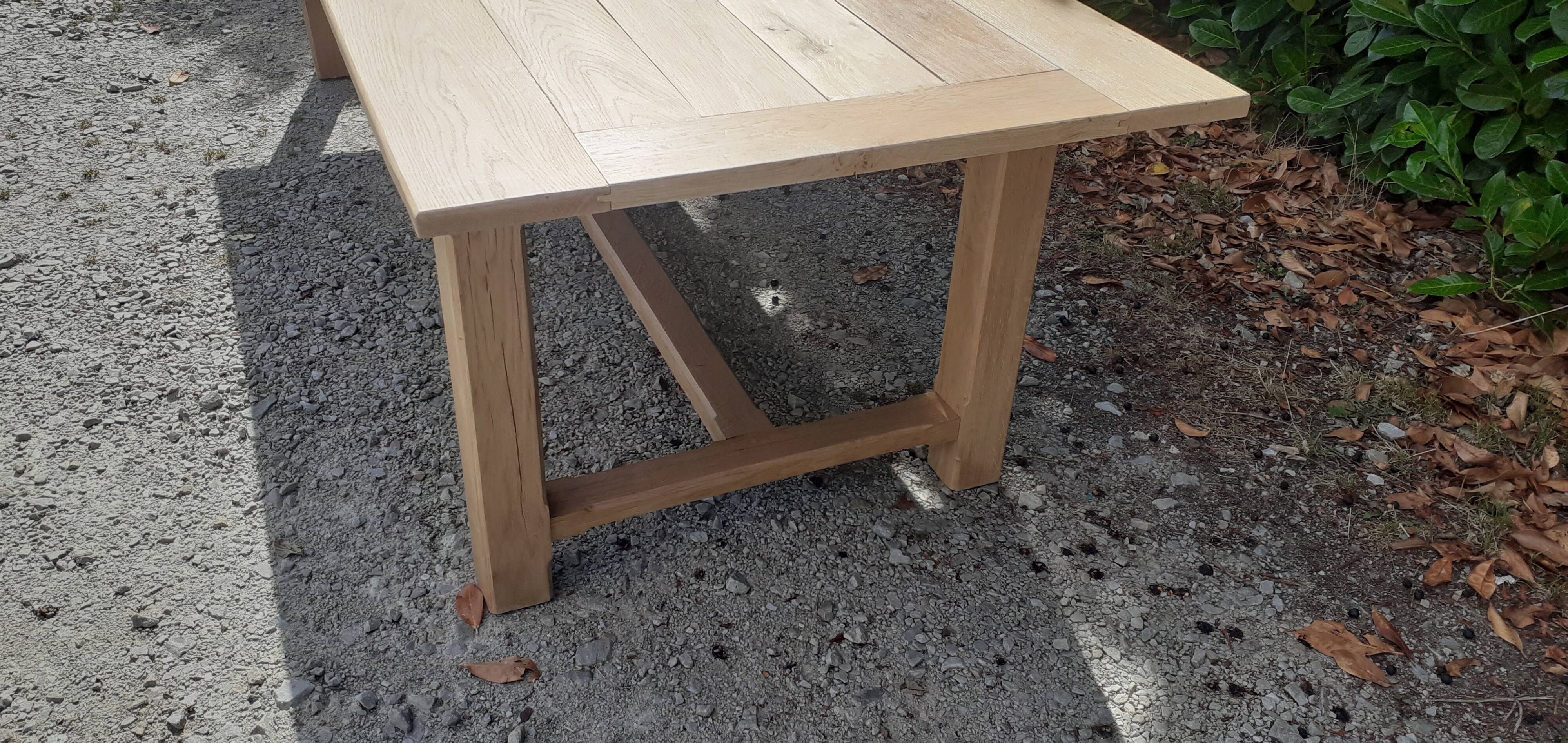 Large solid oak farmhouse table in raw wood