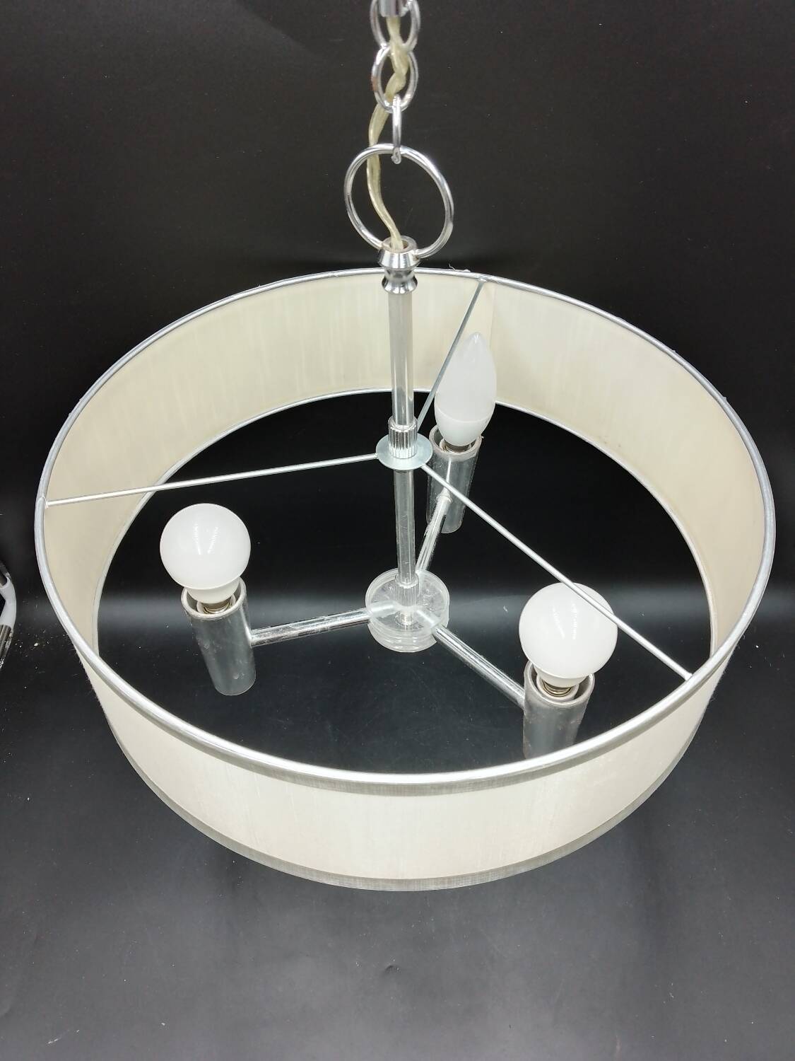 Vintage 3-light chandelier in silver and white plastic