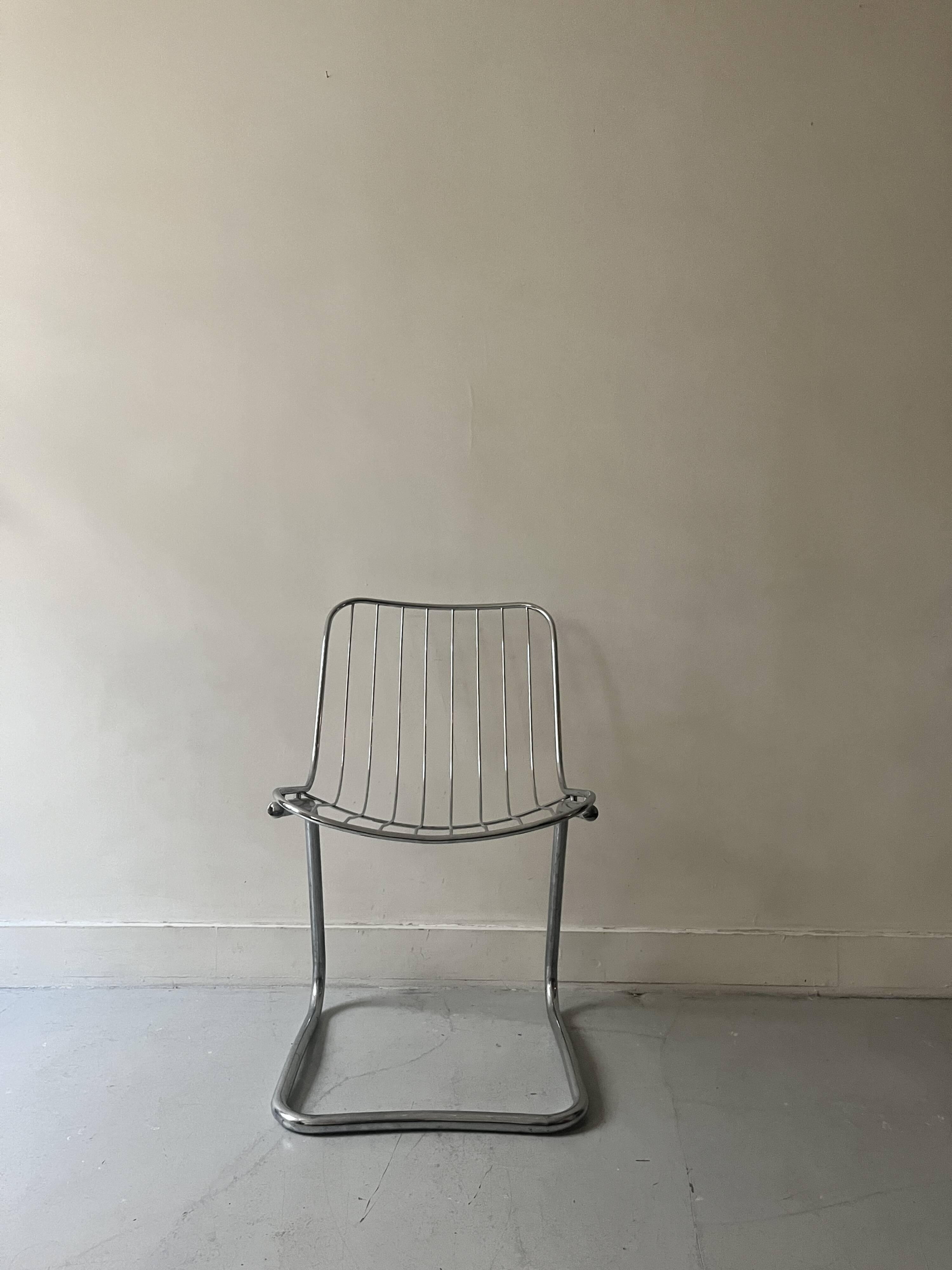 Rinaldi style chair in chromed metal and suede fabric cushion, 1970 design