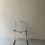 chaise style rinaldi en métal chromé et galette tissu daim, design 1970