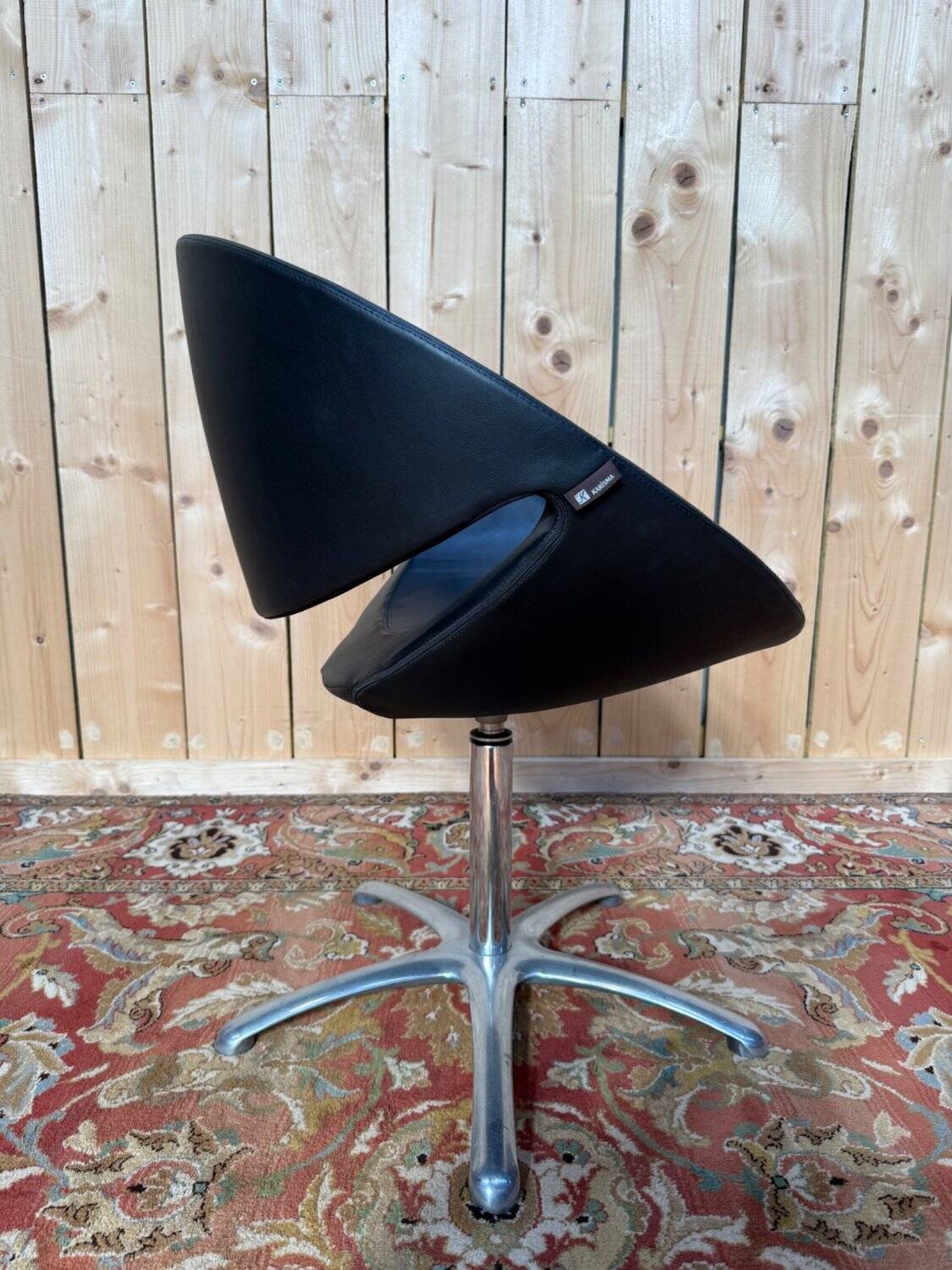 Set of 4 swivel shell chairs – 1980s – Karisma – Leather & Chrome metal