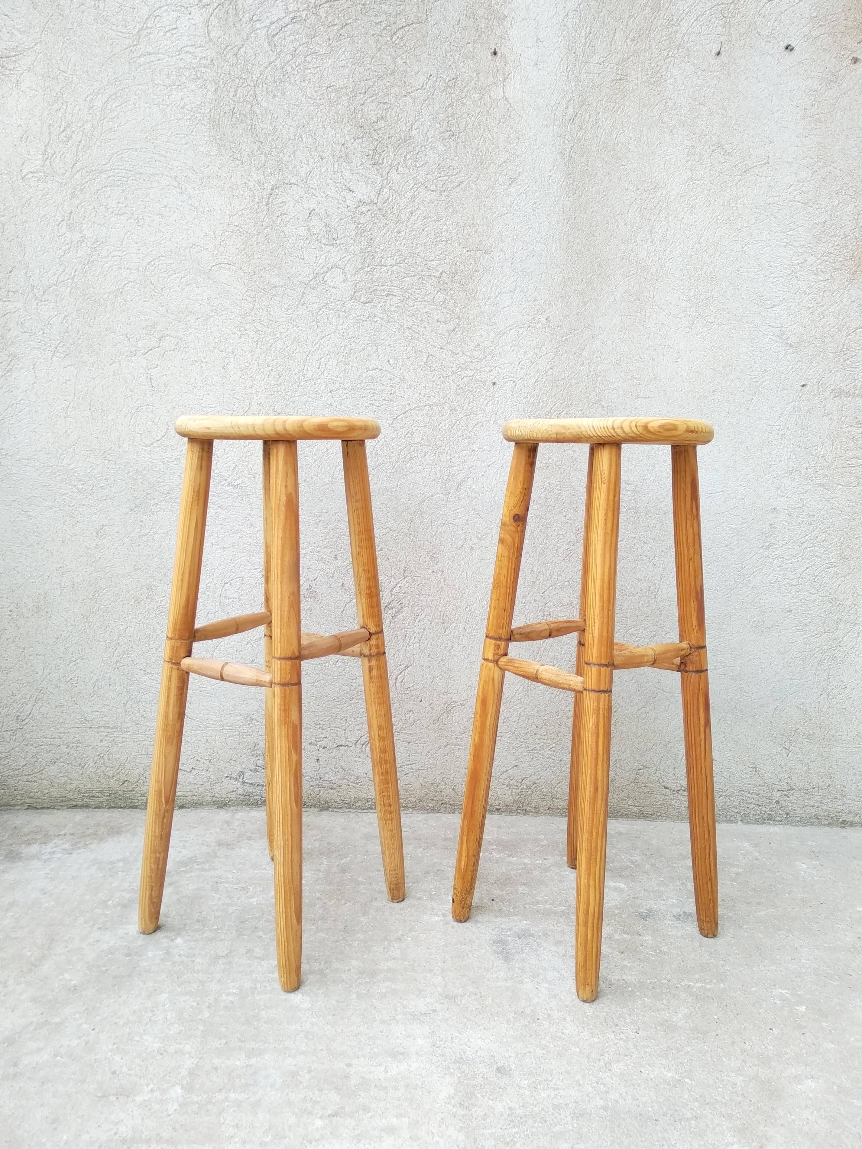 Pair of high stools in pine