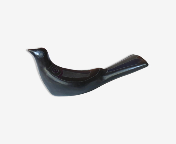 Oiseau Mexicain, colombe noire en terre cuite signée, années 70