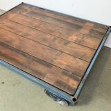 Grand chariot table basse industrielle bleue, 1960