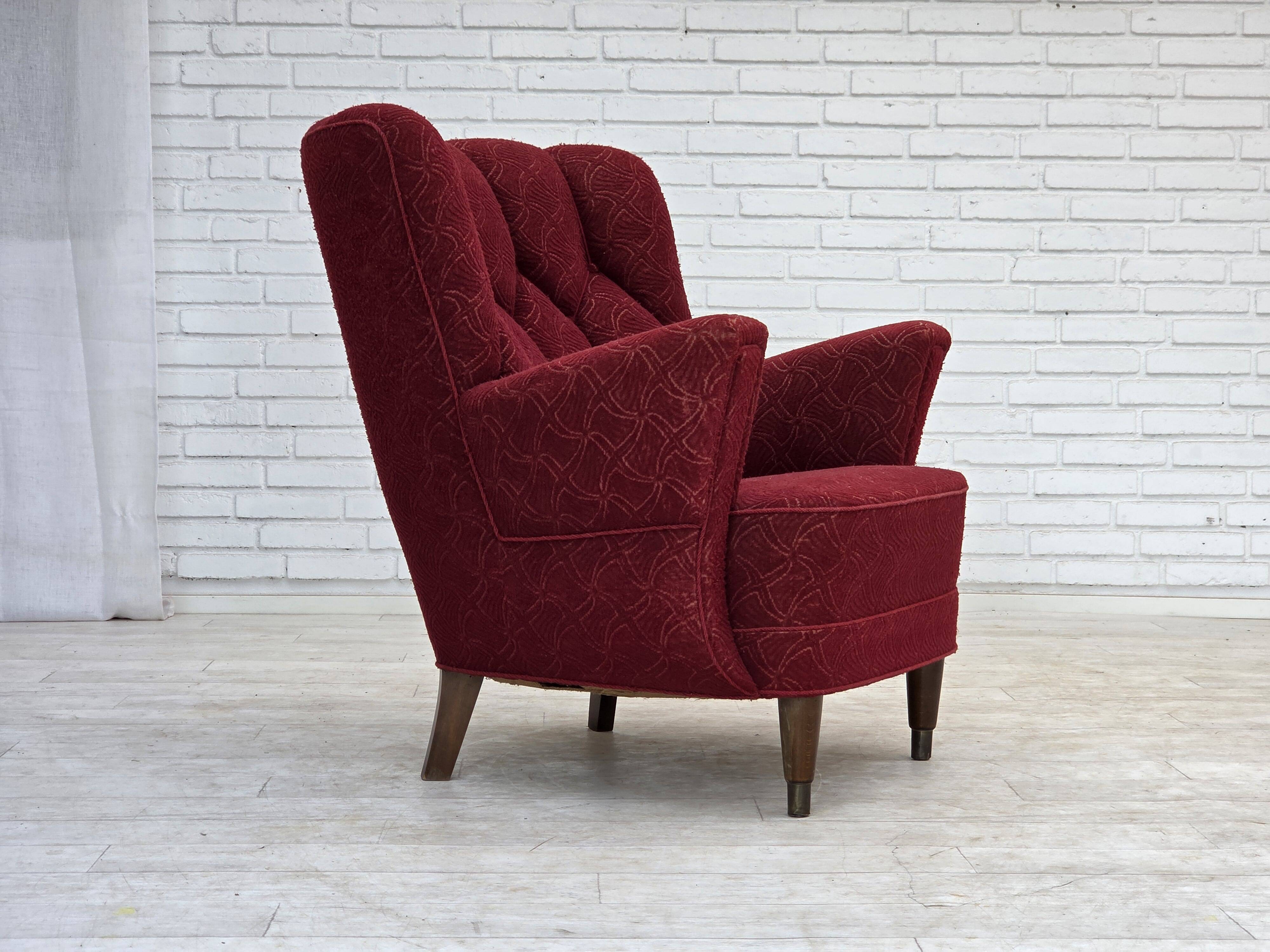 1960s, Danish armchair, original red furniture fabric.