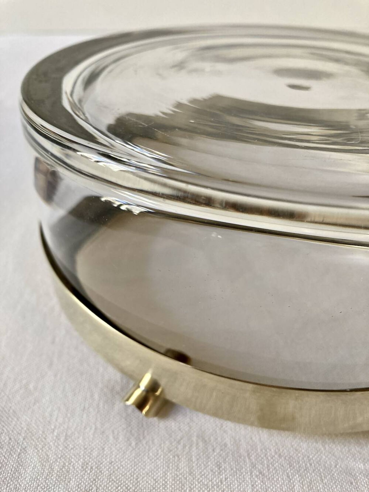Large glass and brass ashtray
