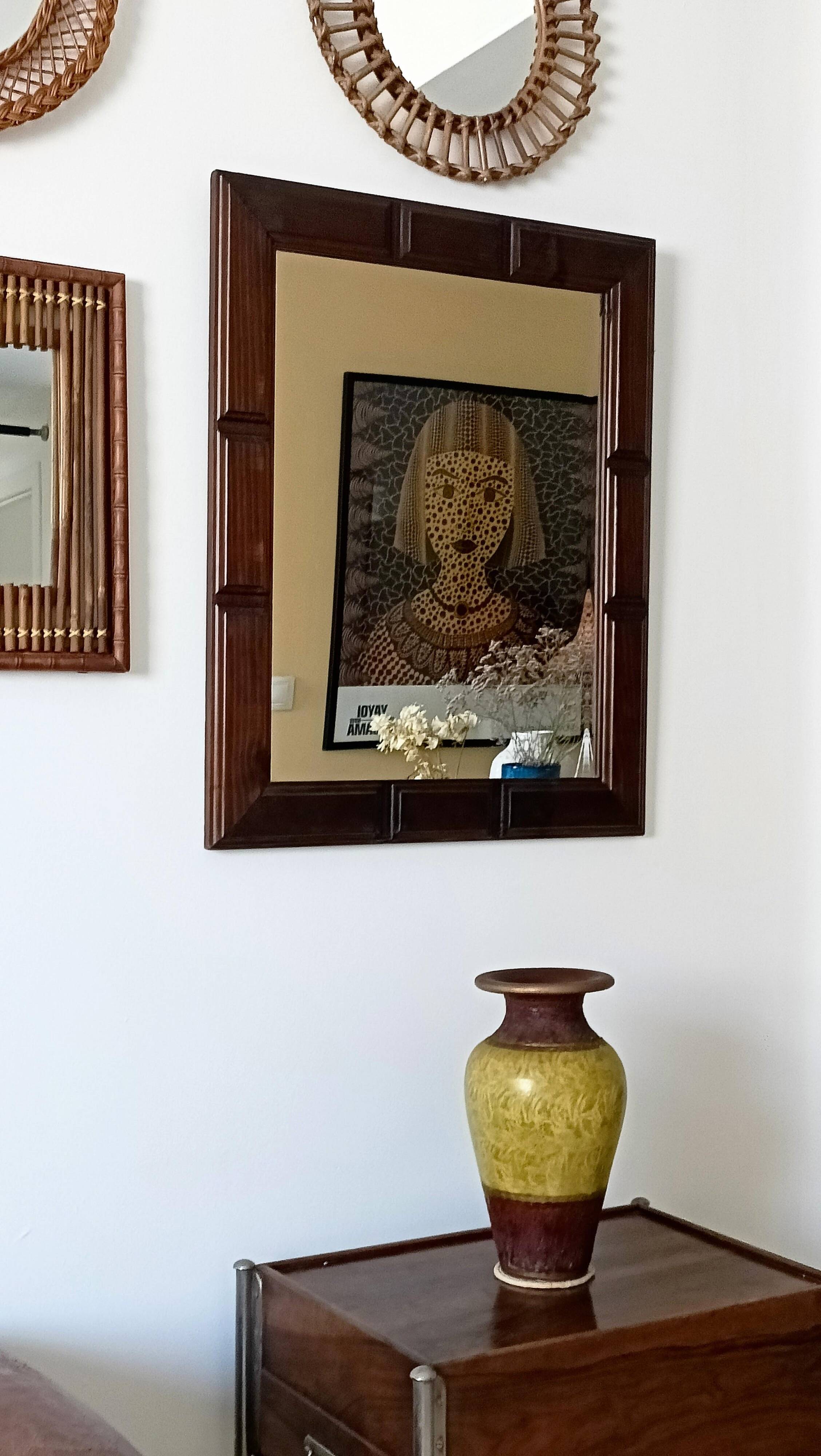 Mid-Century Spanish Wood Wall Mirror– Castilian Style, 1950s