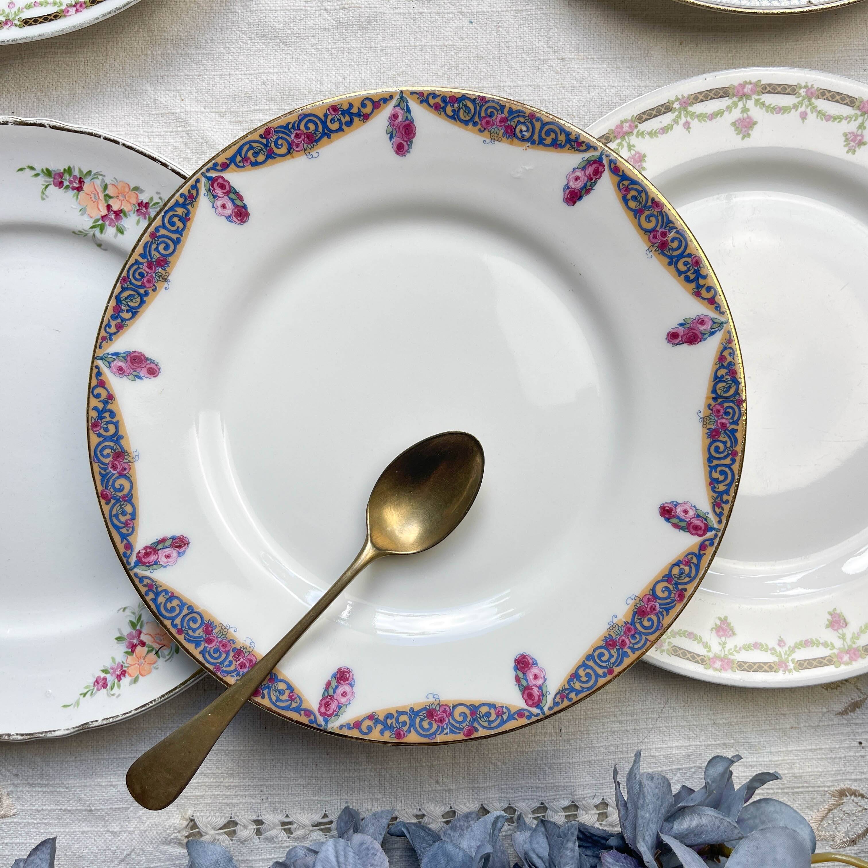 6 Mismatched Vintage French Porcelain Dessert Plates