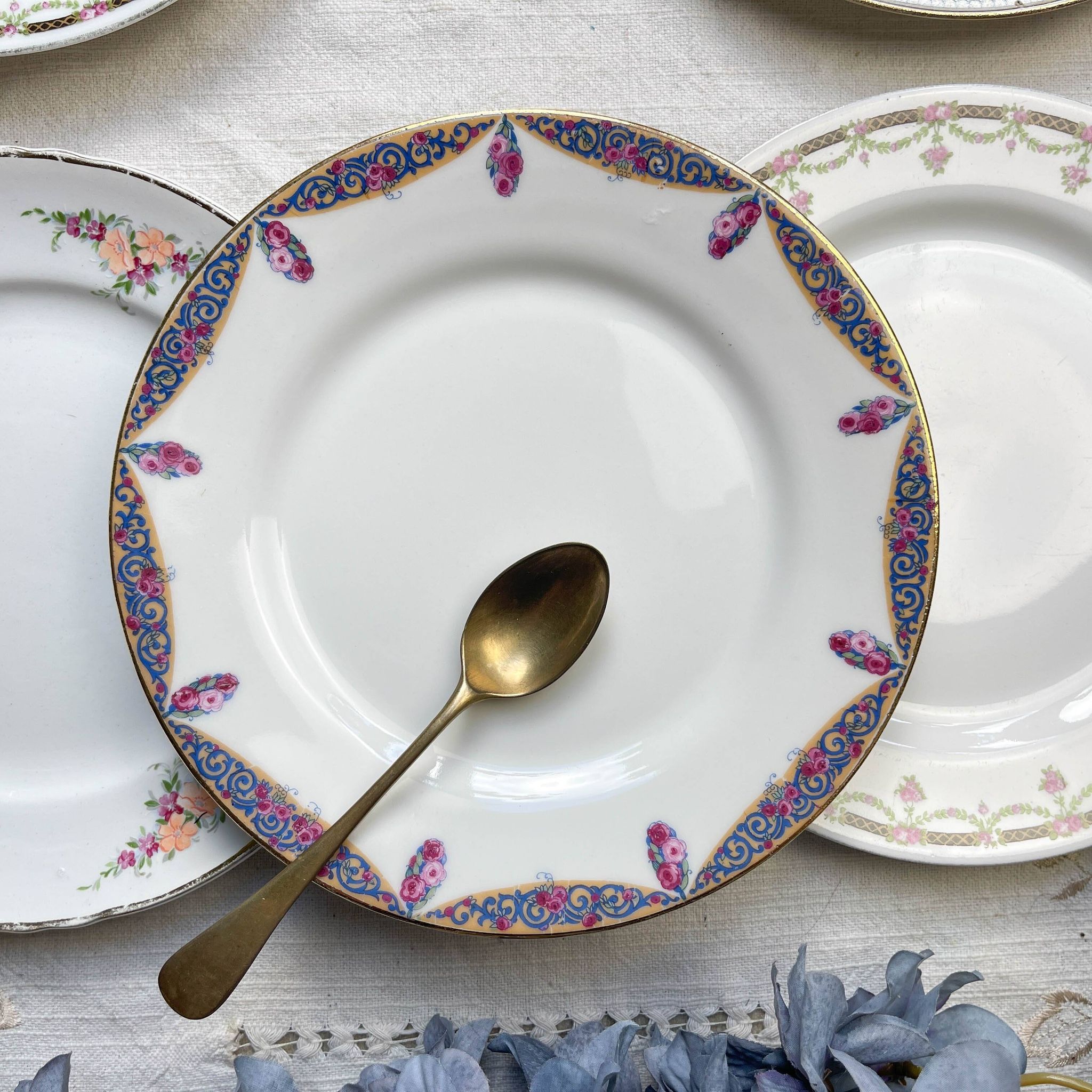 6 Mismatched Vintage French Porcelain Dessert Plates