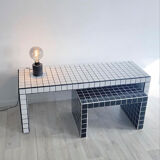 Coffee table tiles mosaic white joint black