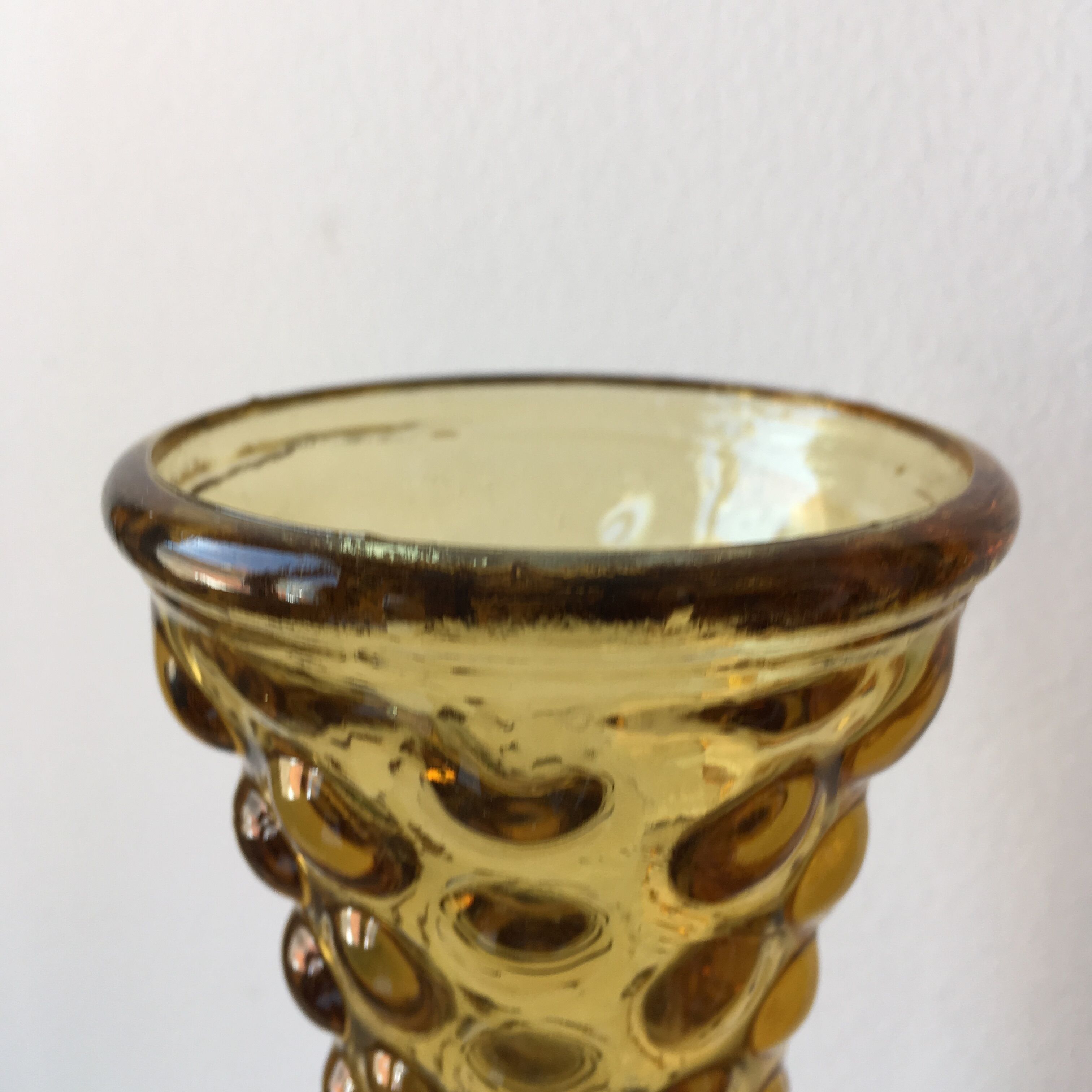 Big yellow dented Italian glass vase