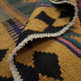 Vintage Green Tribal Wool Kilim Rug, Caucasian Flat woven Carpet-152x290cm