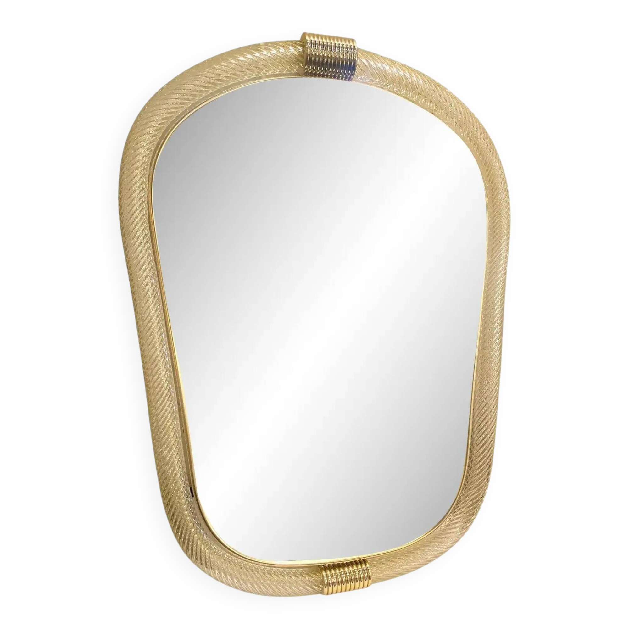 Barovier-Style Venetian Murano Glass Wall Mirror with "Torciglione" Torchon