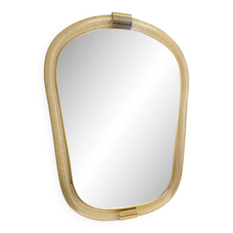 Barovier-Style Venetian Murano Glass Wall Mirror with "Torciglione" Torchon