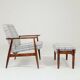 Vintage armchair and beige blue tartan footrest modern design
