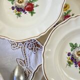 Set of 6 antique Badonviller earthenware soup plates with flowers and gilding