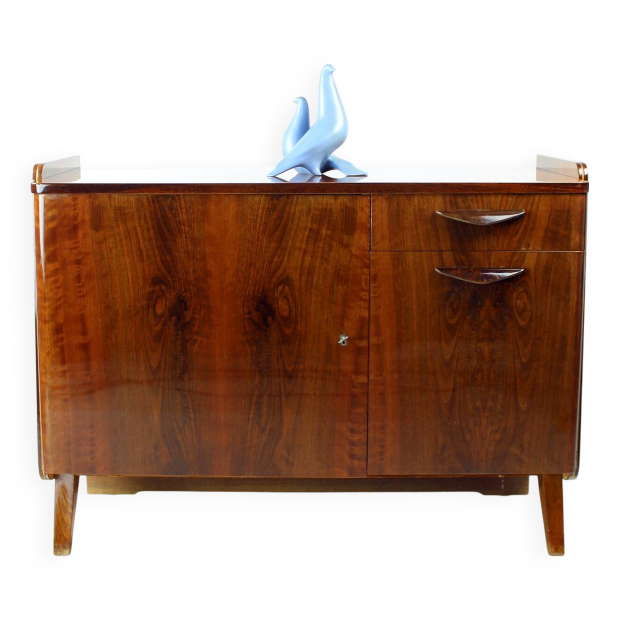 Sculpture en céramique de deux colombes bleues, Keramia, années 1960