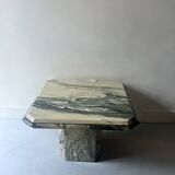 Octagonal coffee table in Italian beige/green veined marble, design 1970