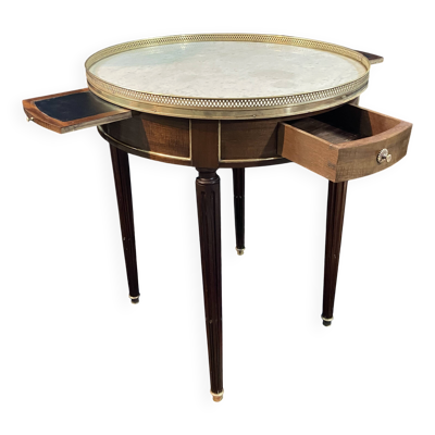 Table bouillotte de style Louis XVI guéridon en acajou plateau marbre blanc