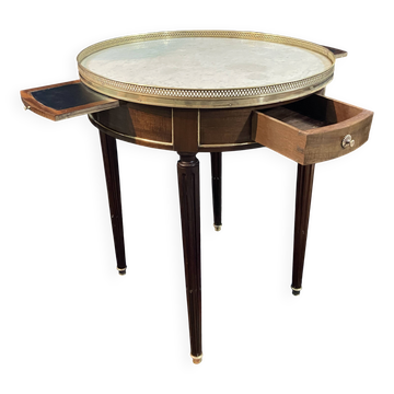 Louis XVI style bouillotte table guéridon in mahogany with a white marble top.