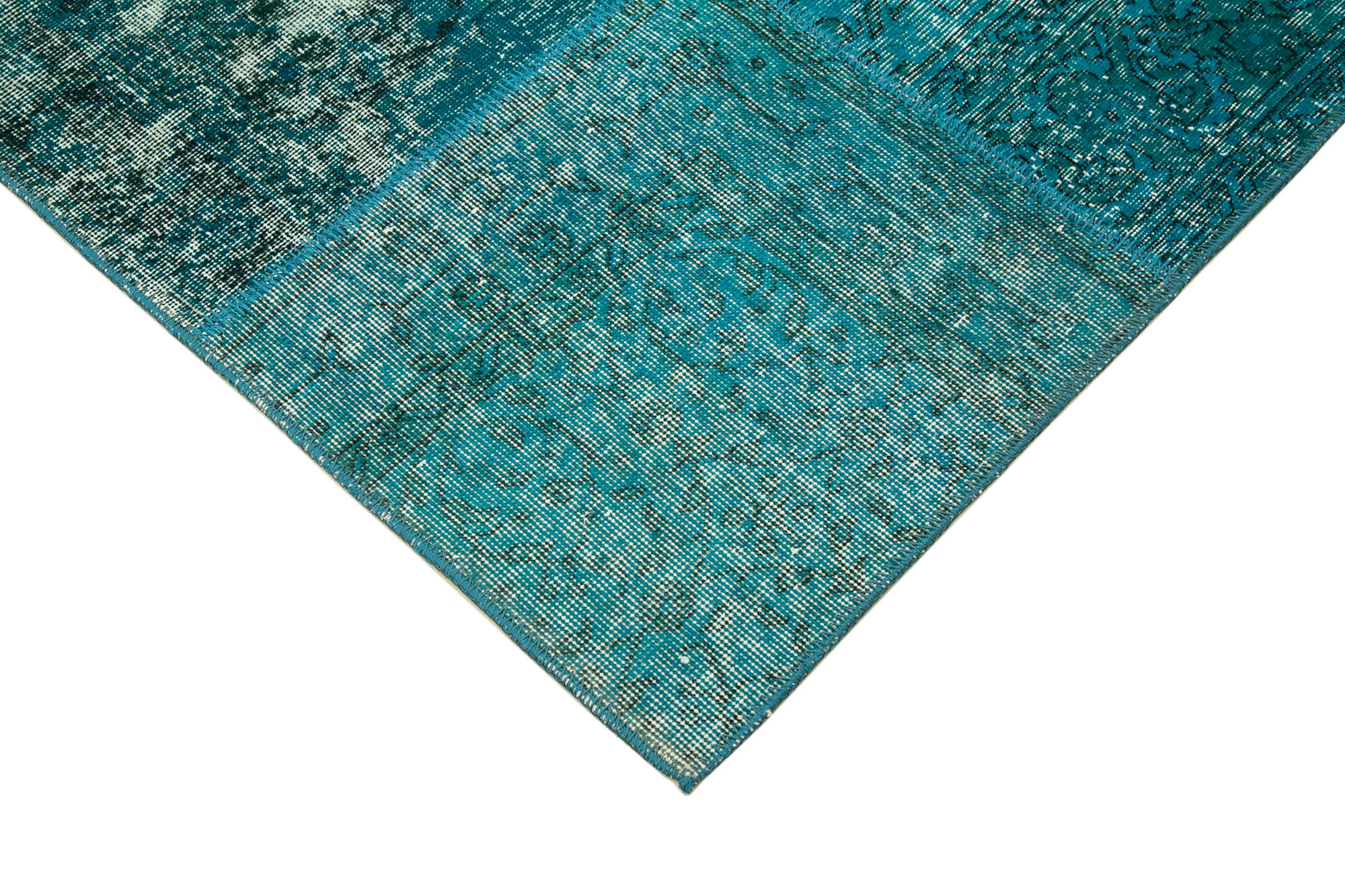 Hand-Knotted Oriental Overdyed 171 cm x 240 cm Turquoise Patchwork Rug