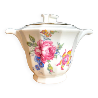 Boîte à sucre sucrier porcelaine dorée anglais fleur romantique cottagecore ancien