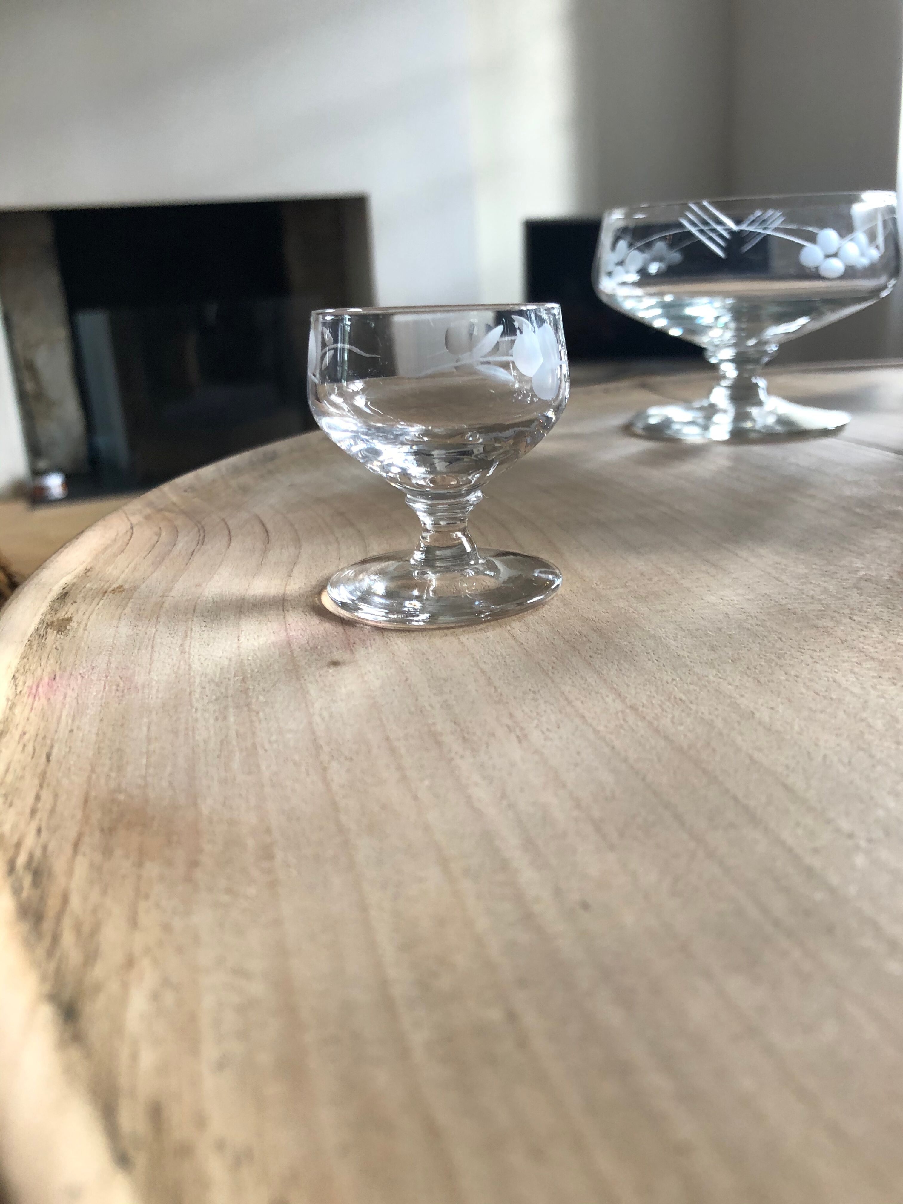 Lot champagne glasses and digestive glasses