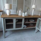 Buffet, vintage serving trolley re-enchanted in verdigris, wooden top.